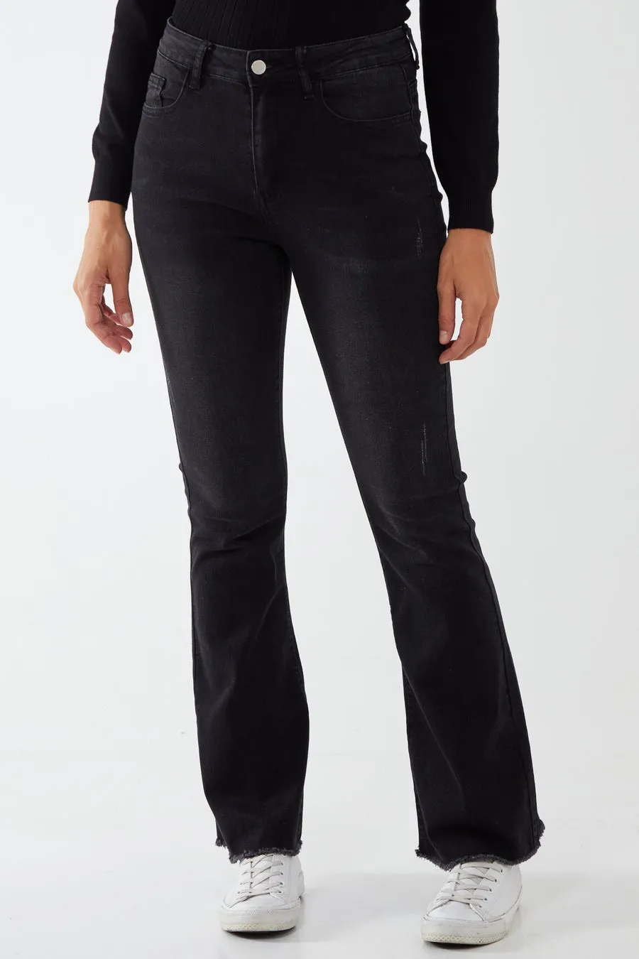 Raw Edge Black Flare Jeans Trousers