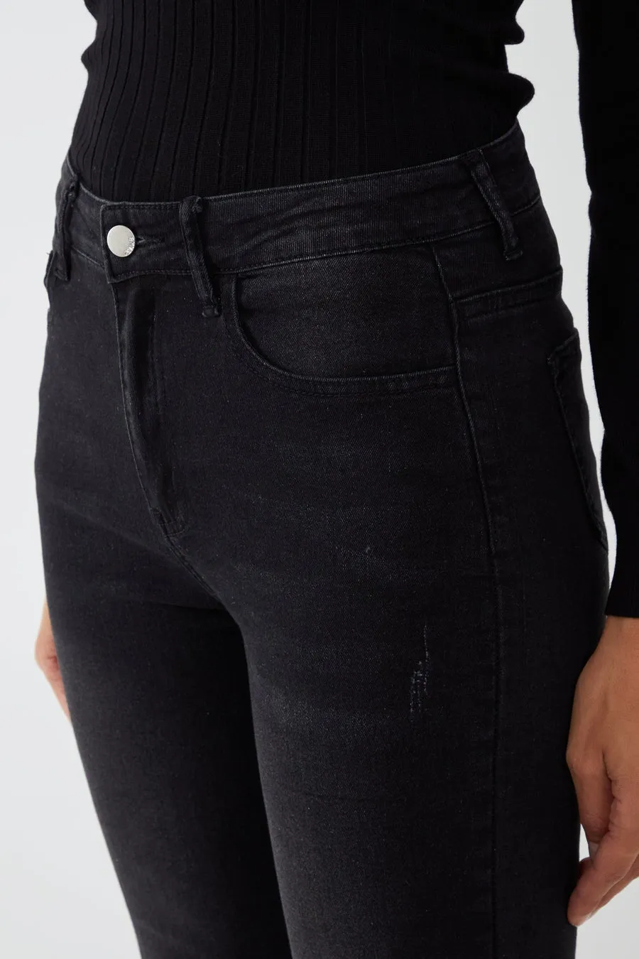 Raw Edge Black Flare Jeans Trousers