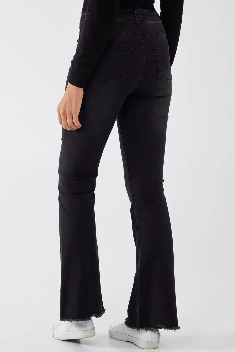 Raw Edge Black Flare Jeans Trousers