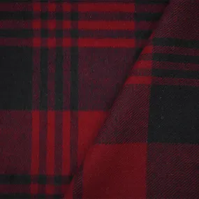 Red-Black Melton Poly-Wool Plaid Woven Jacketing Fabric