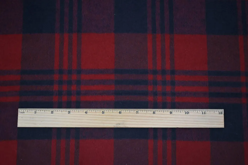 Red-Black Melton Poly-Wool Plaid Woven Jacketing Fabric