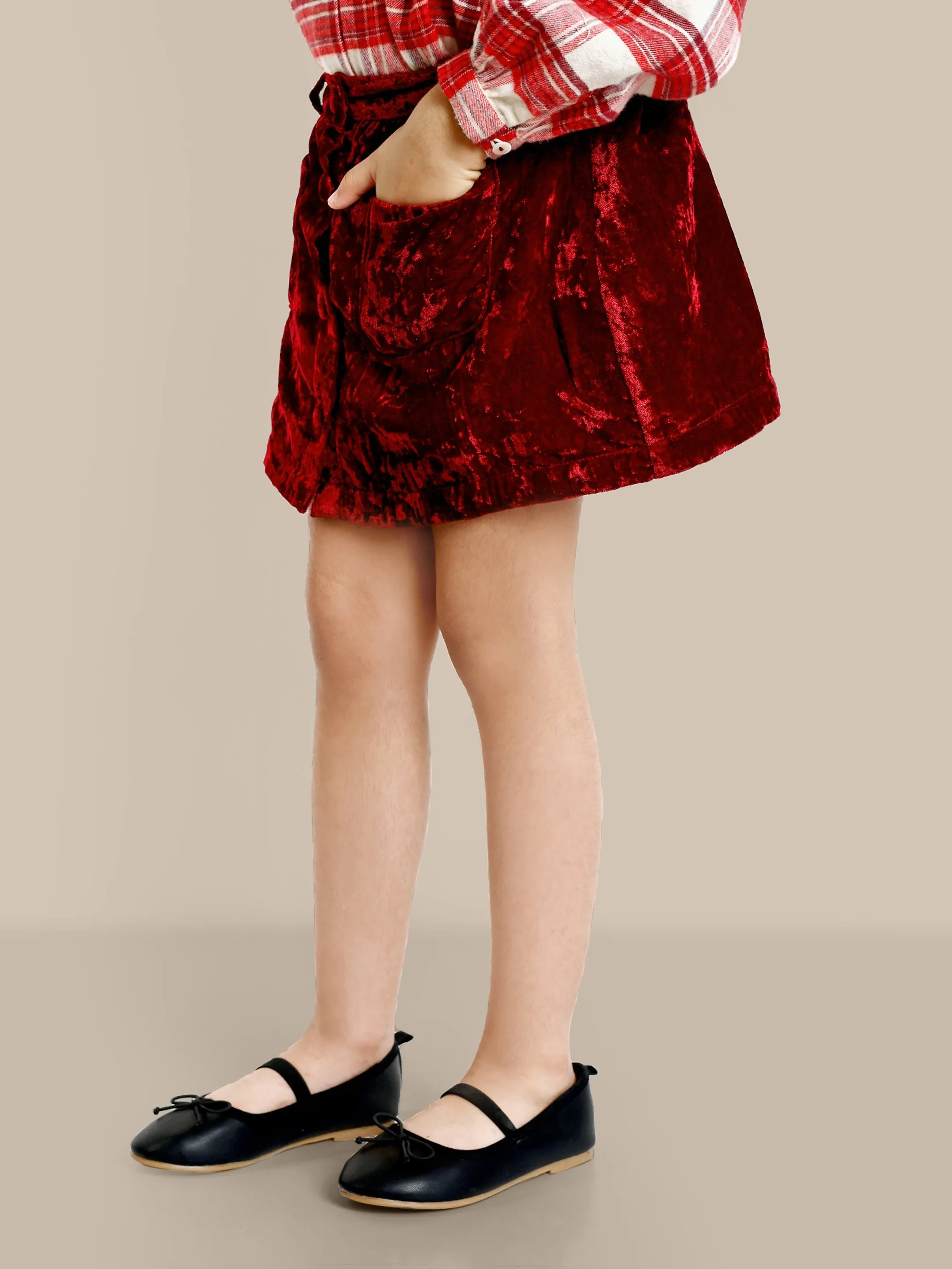 Remi Stylish Wine Velvet Girls Skirt