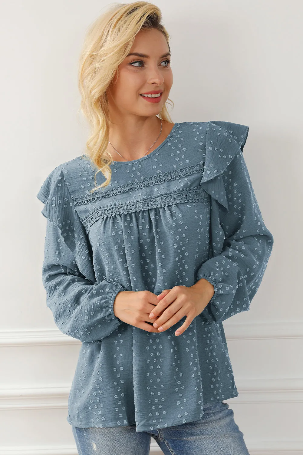 Round Neck Ruffled Blouse