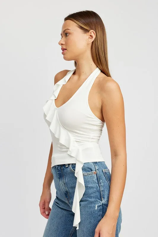 RUFFLED HALTER TOP