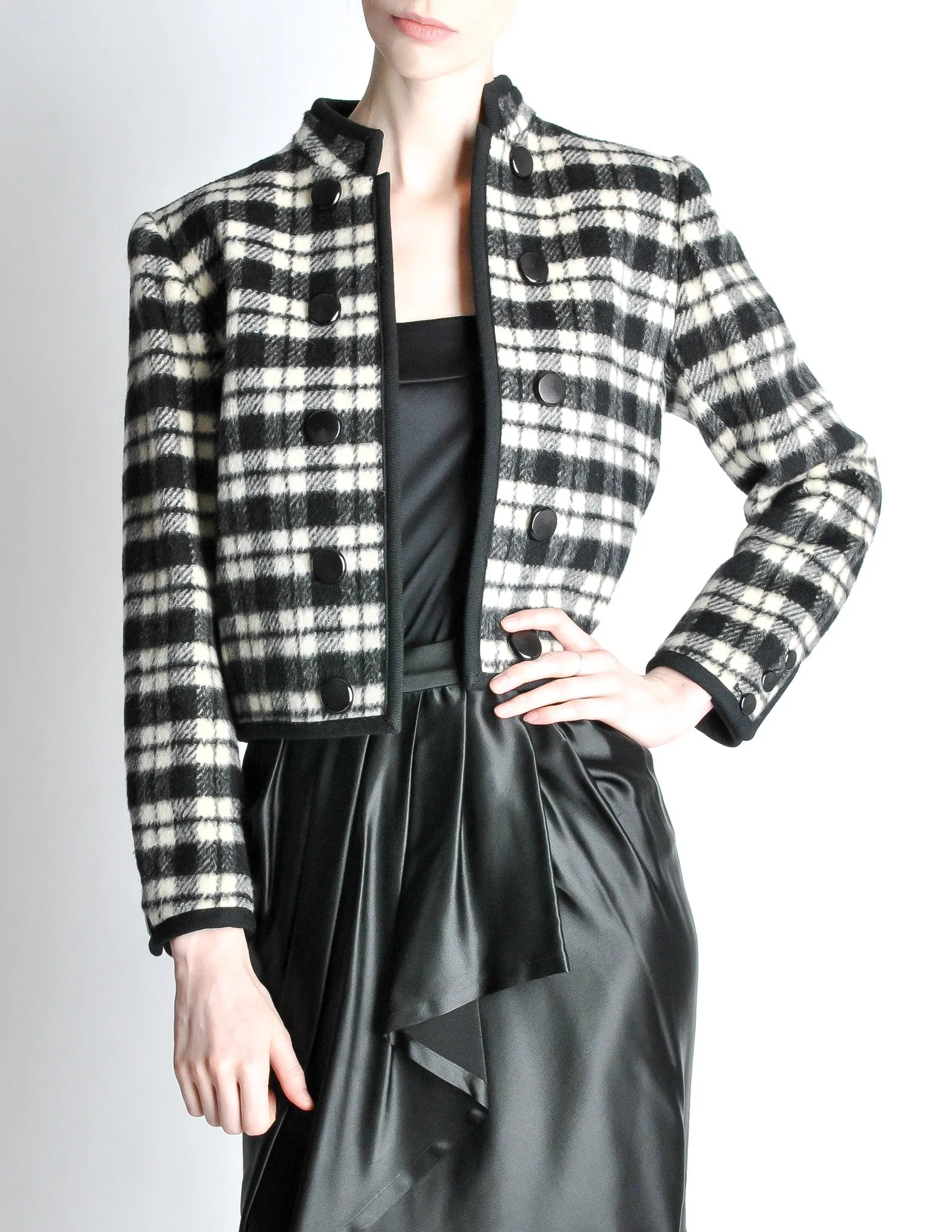 Saint Laurent Rive Gauche Vintage Plaid Wool Bolero Cropped Jacket