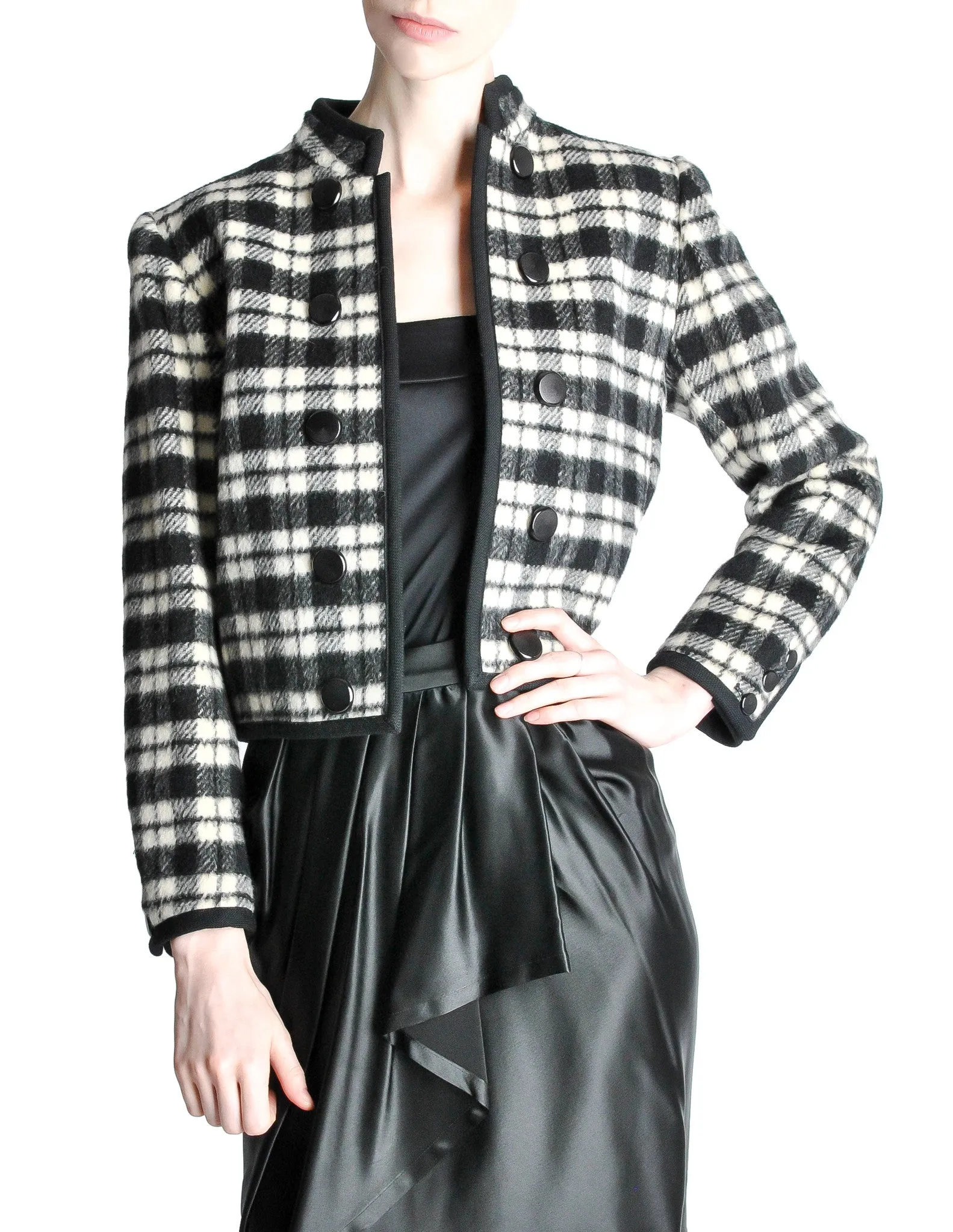 Saint Laurent Rive Gauche Vintage Plaid Wool Bolero Cropped Jacket