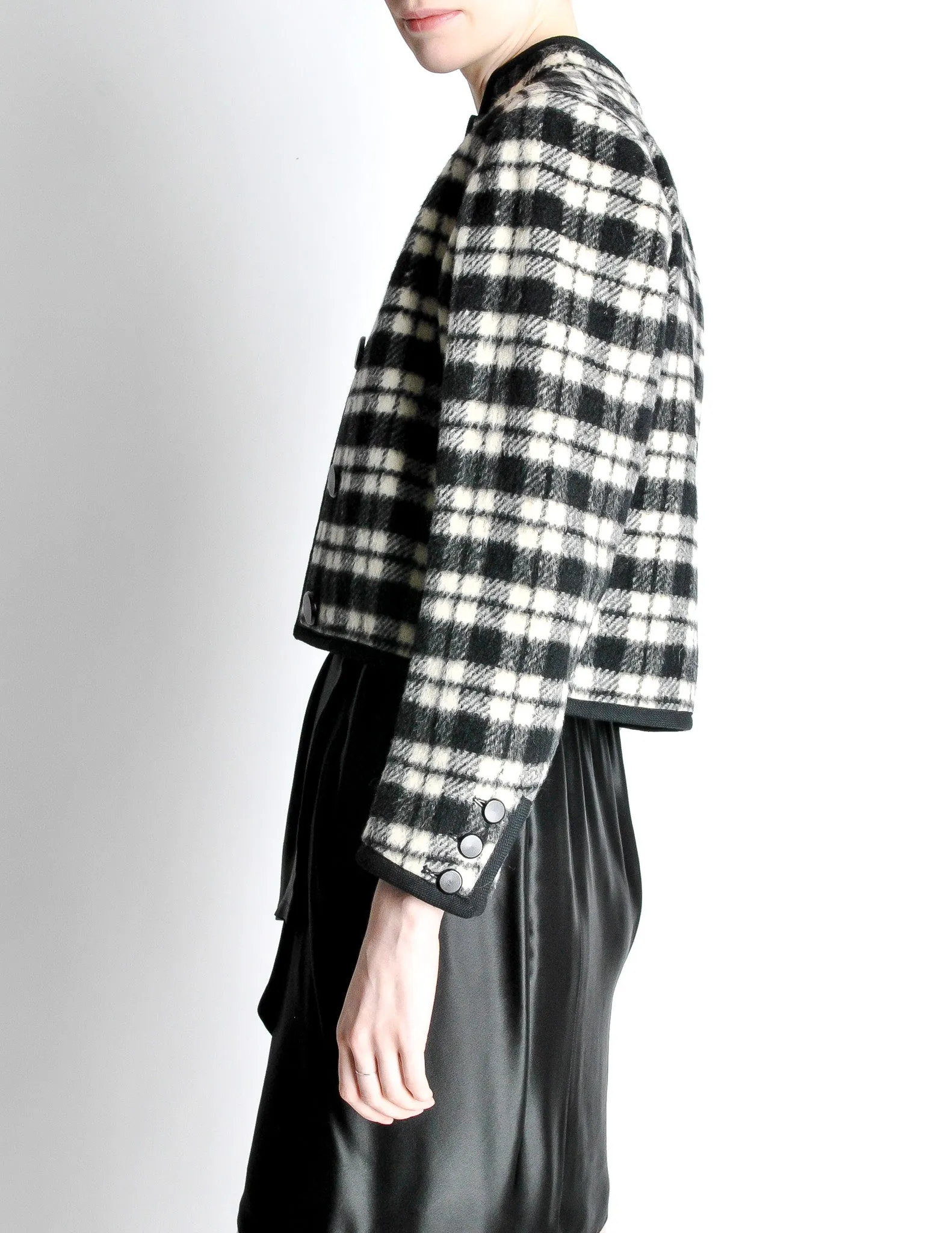 Saint Laurent Rive Gauche Vintage Plaid Wool Bolero Cropped Jacket