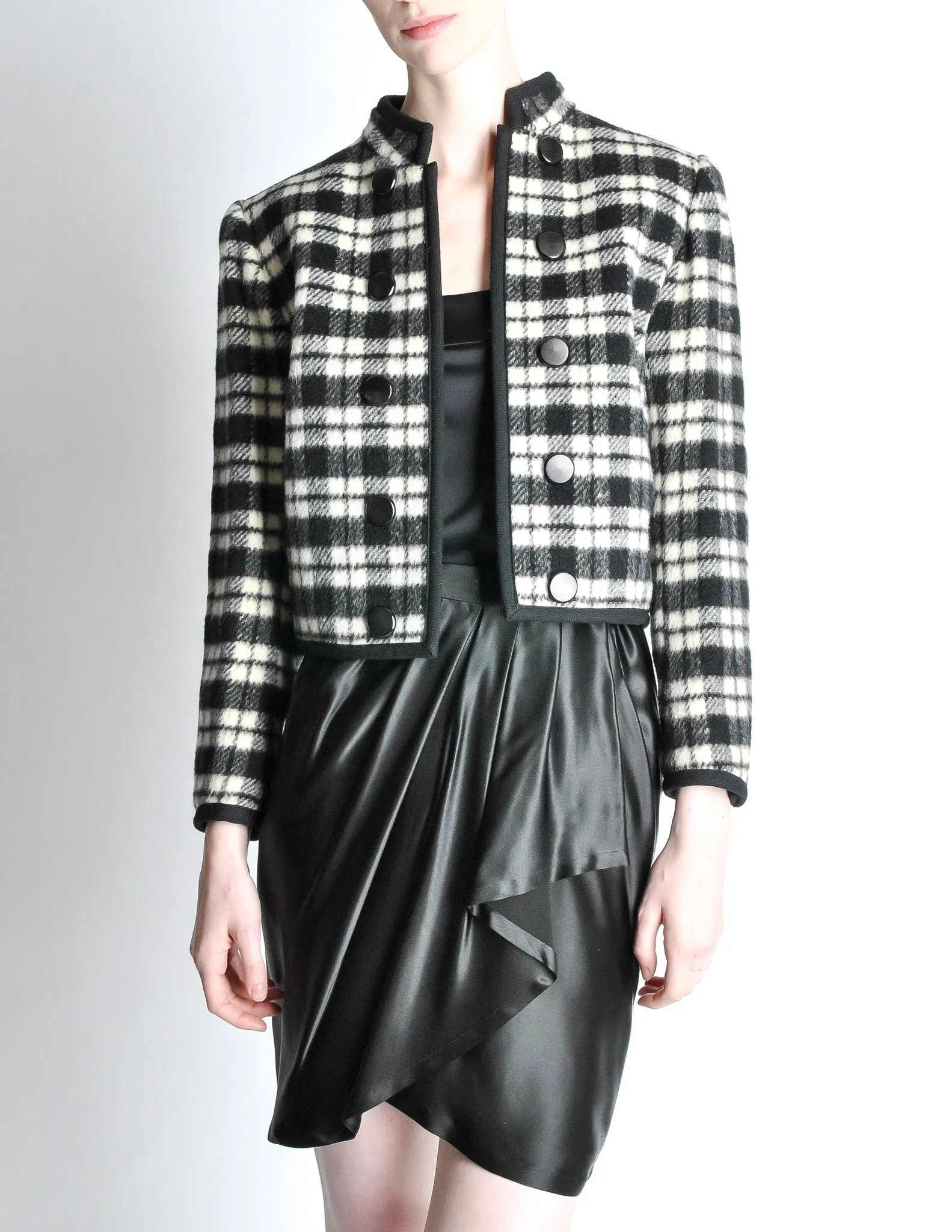 Saint Laurent Rive Gauche Vintage Plaid Wool Bolero Cropped Jacket