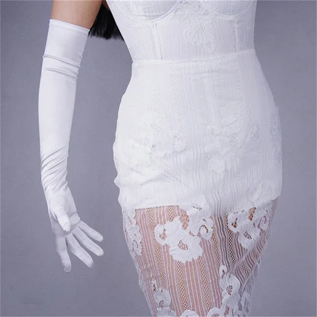 Silk Gloves 22cm Elastic Silk Satin Pearl Milk White Female Short Sunscreen Gloves SCB22