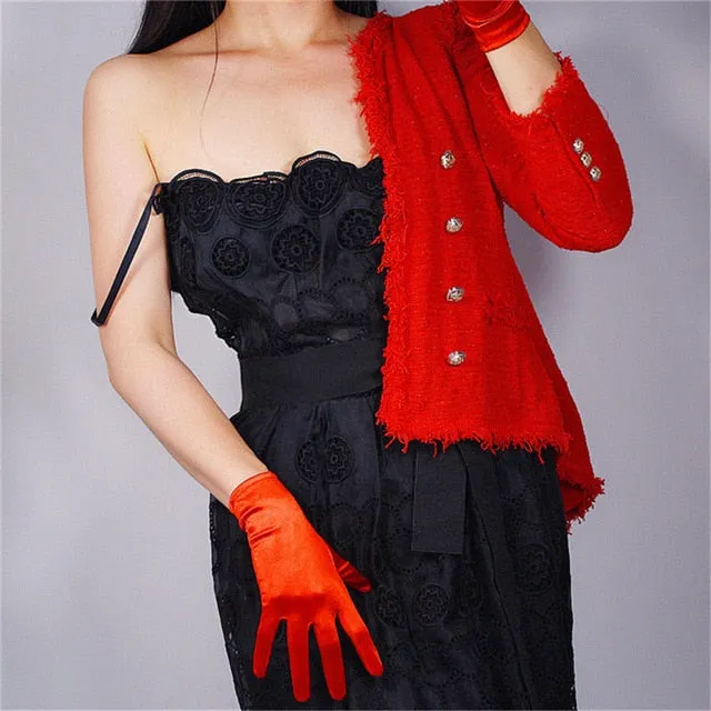 Silk Gloves 22cm Elastic Silk Satin Pearl Milk White Female Short Sunscreen Gloves SCB22