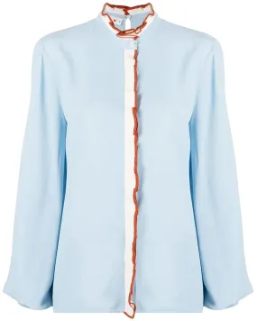 Sky Blue Ruffle Button Placket Blouse