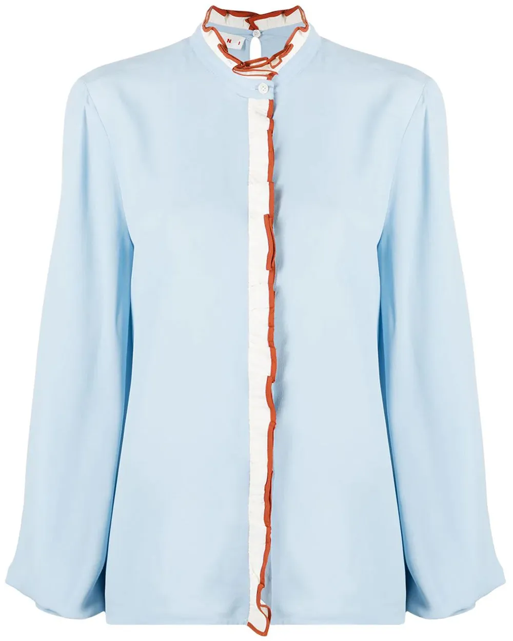 Sky Blue Ruffle Button Placket Blouse