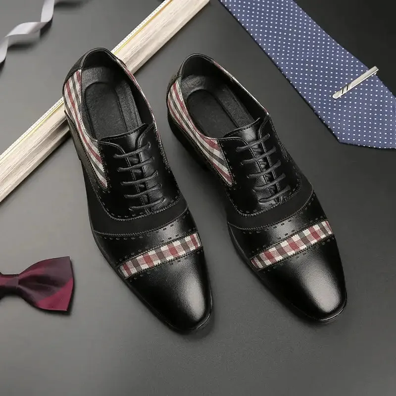 The Mash - Checkered Oxford Brogue Shoes with Patchwork tartan Fabric