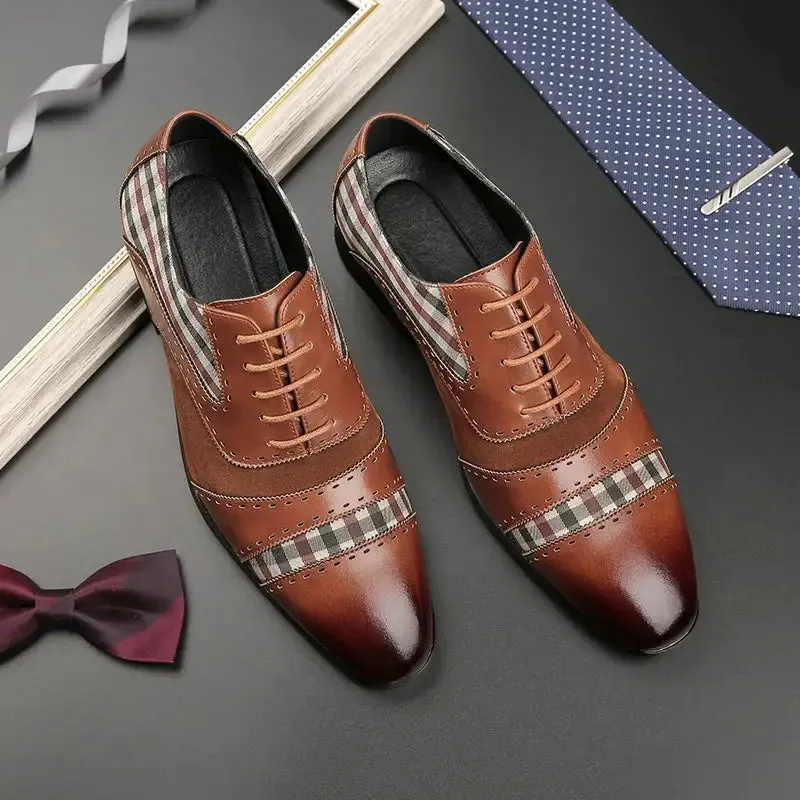 The Mash - Checkered Oxford Brogue Shoes with Patchwork tartan Fabric