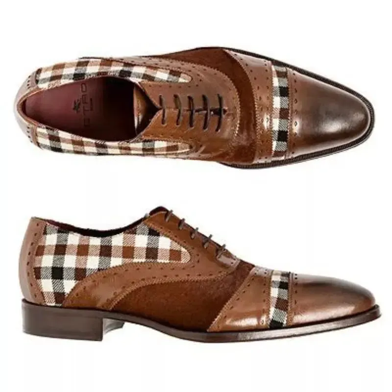 The Mash - Checkered Oxford Brogue Shoes with Patchwork tartan Fabric