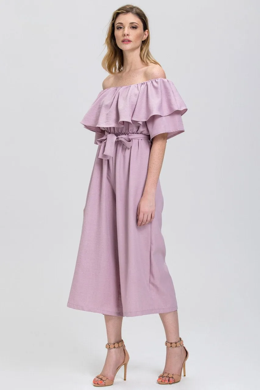 The Real Fouz - Mauve Ruffled Wide leg Jumpsuit