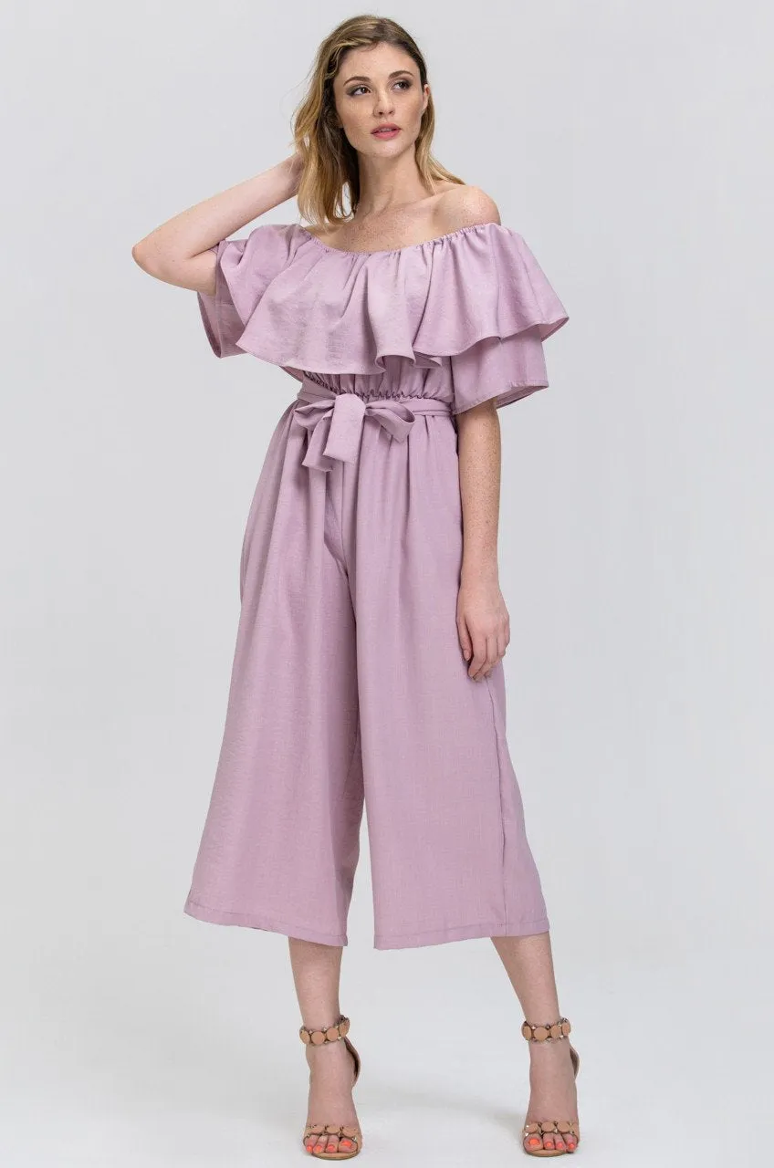 The Real Fouz - Mauve Ruffled Wide leg Jumpsuit