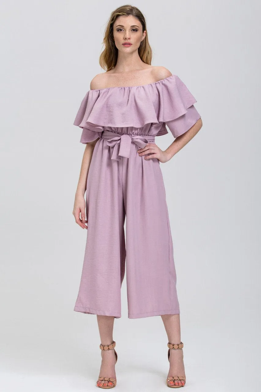 The Real Fouz - Mauve Ruffled Wide leg Jumpsuit