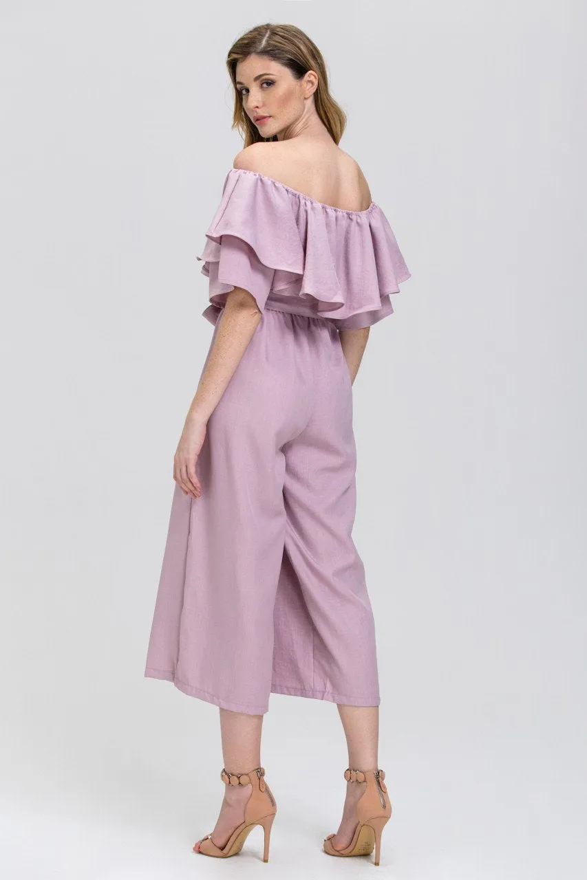 The Real Fouz - Mauve Ruffled Wide leg Jumpsuit