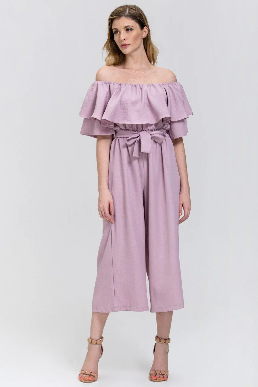 The Real Fouz - Mauve Ruffled Wide leg Jumpsuit