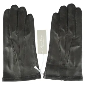 Unused Mens Black Leather Gloves Silk Lined Maison Fabre France NWT Size 9 1/2