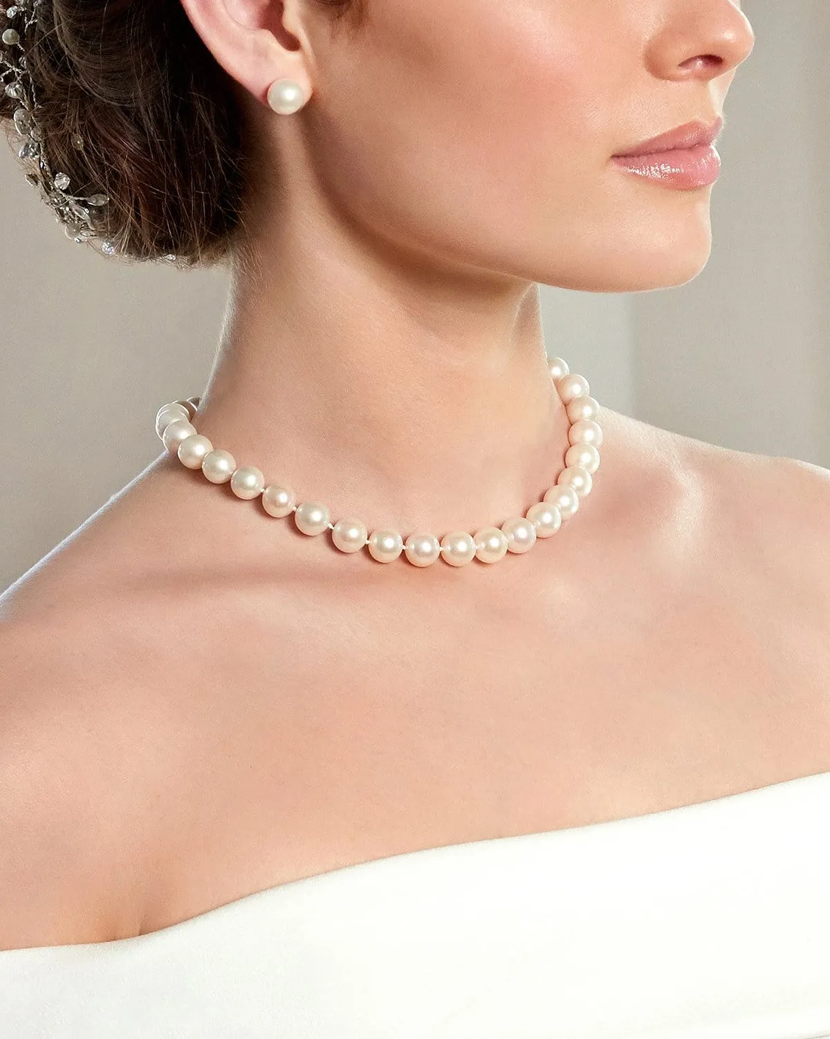 White Japanese Akoya Pearl Necklace, 10.0-10.5mm - AAA Quality