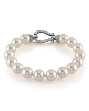 White Japanese Hanadama Akoya Pearl Bracelet, 9.0-9.5mm