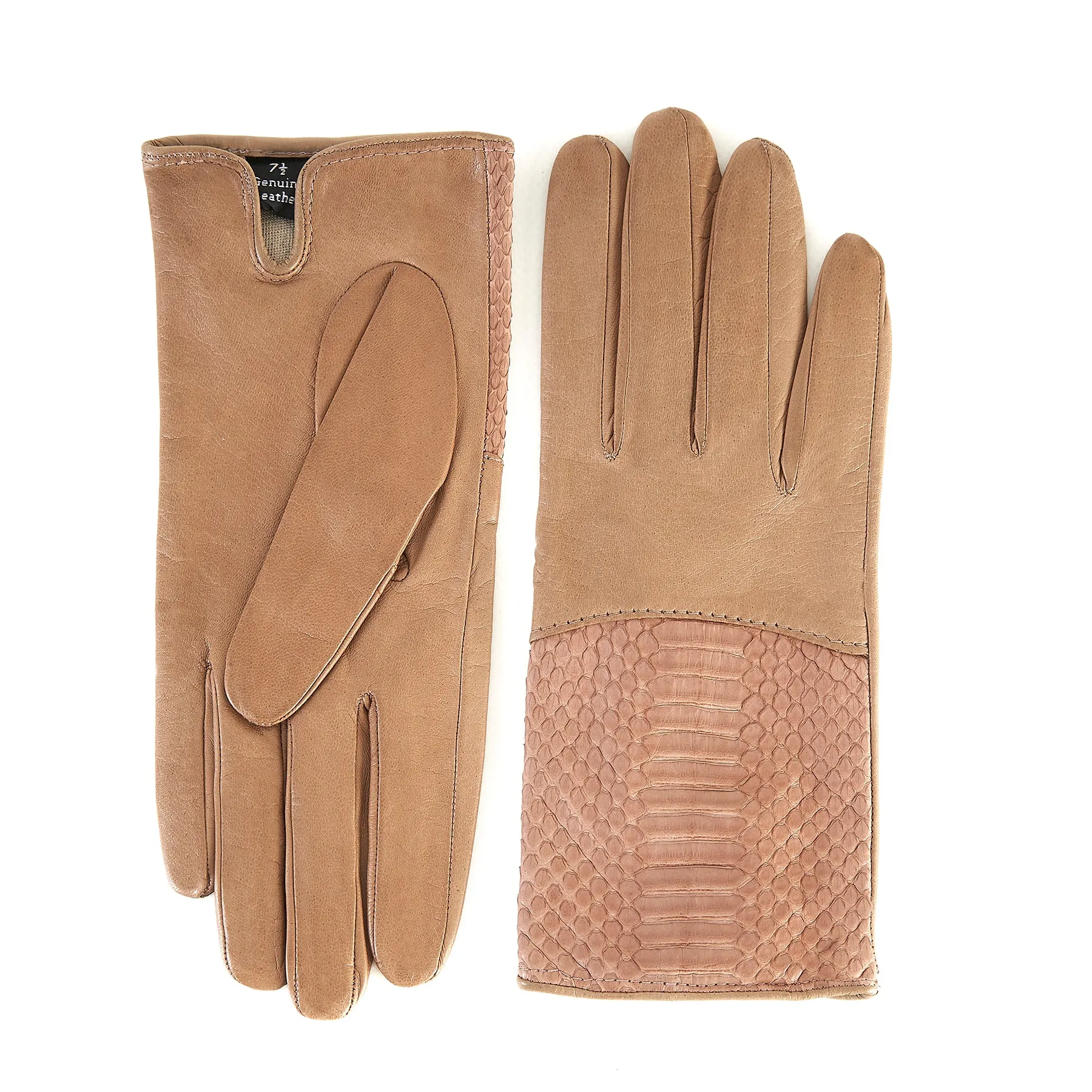 Women's alpaca nappa leather gloves with water reptile top silk lined