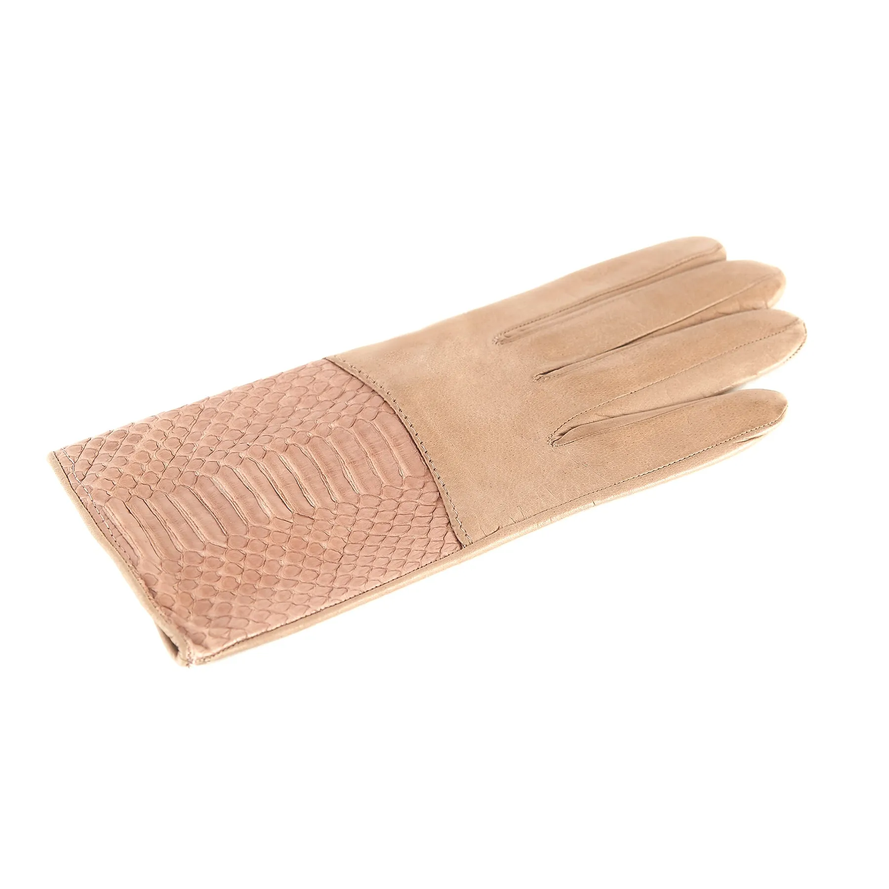 Women's alpaca nappa leather gloves with water reptile top silk lined