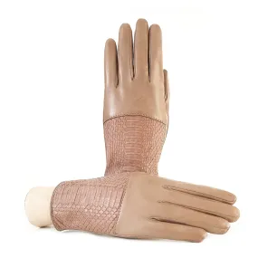 Women's alpaca nappa leather gloves with water reptile top silk lined