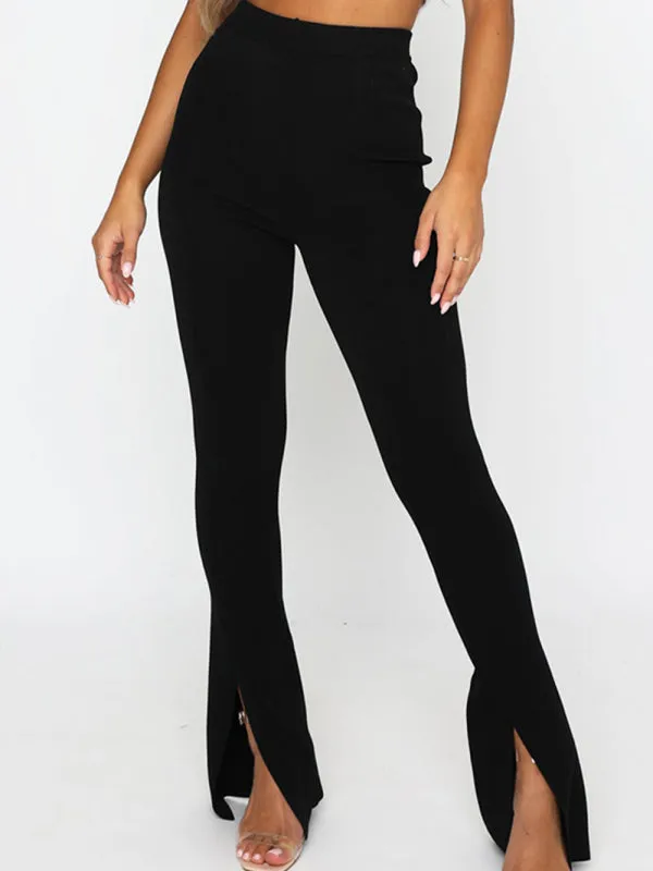 Women's Front Slit Hem Flare Trousers