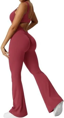 Women's Sleeveless Flare Jumpsuit - Stylish Fitness and Yoga Long Pants for Activewear and Everyday Comfort