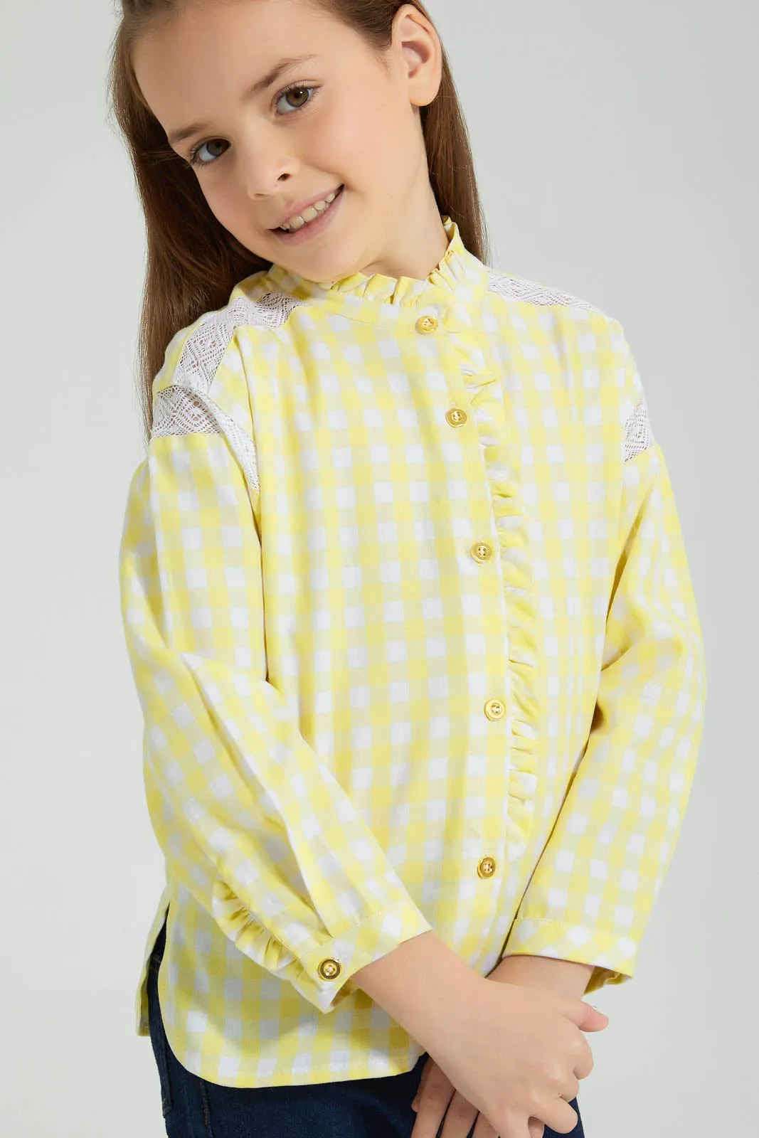 Yellow Checked Ruffled Blouse