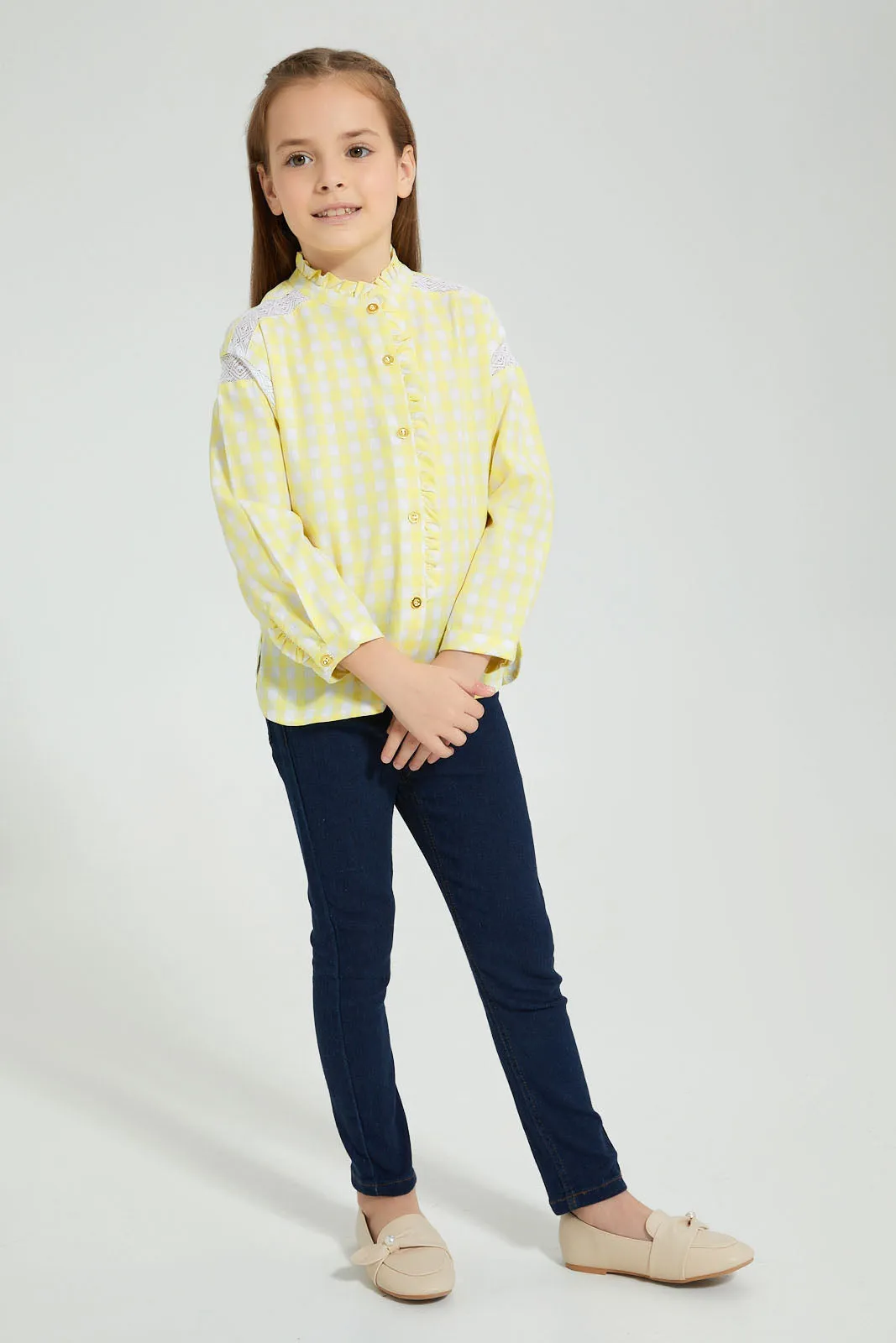 Yellow Checked Ruffled Blouse