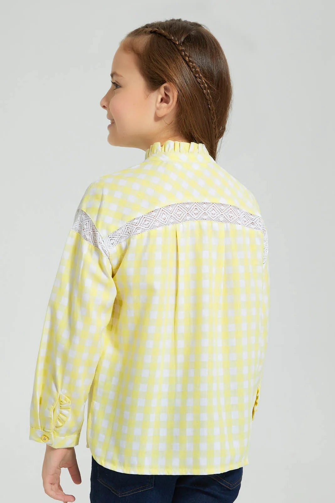 Yellow Checked Ruffled Blouse