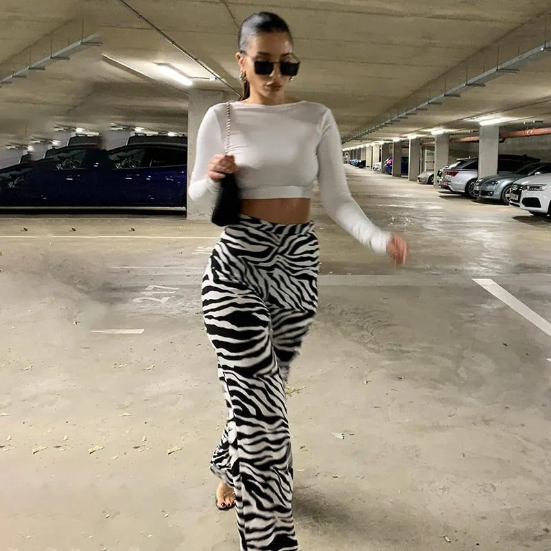 Zebra Print Wide Leg Trousers