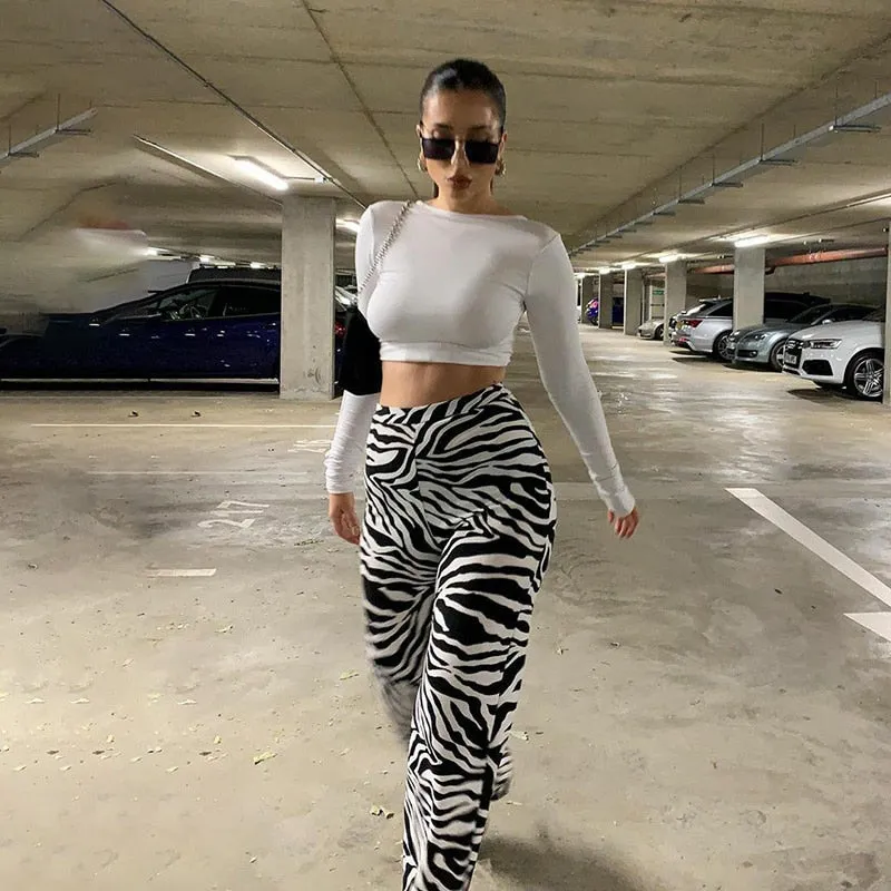 Zebra Print Wide Leg Trousers