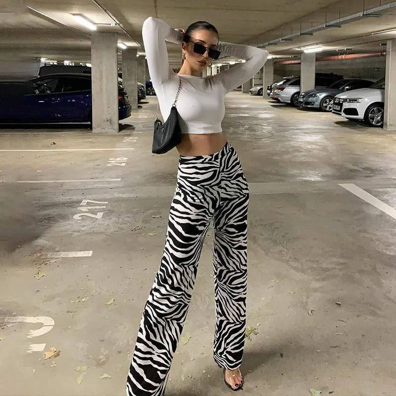 Zebra Print Wide Leg Trousers