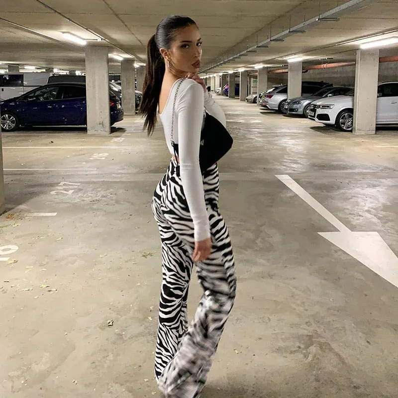 Zebra Print Wide Leg Trousers